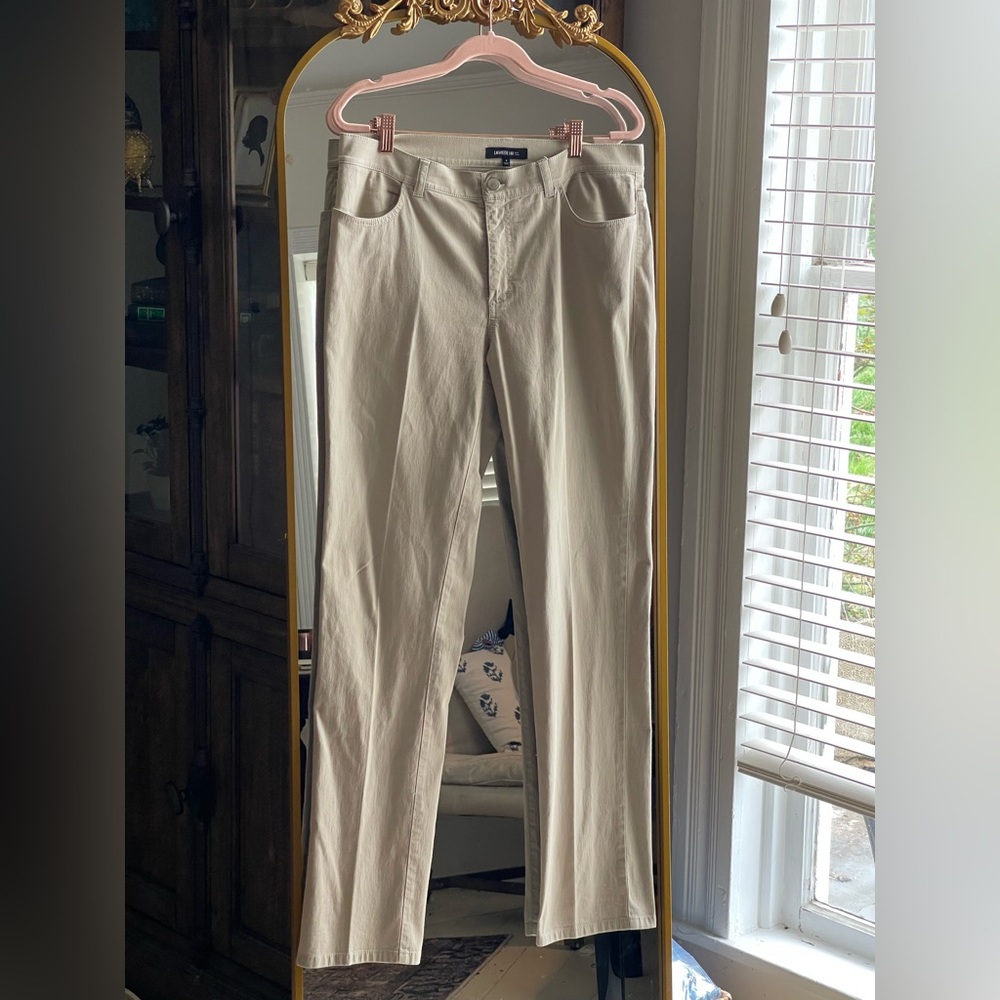 Lafayette 148 Beige Straight-Leg Denim Stretch Pants
